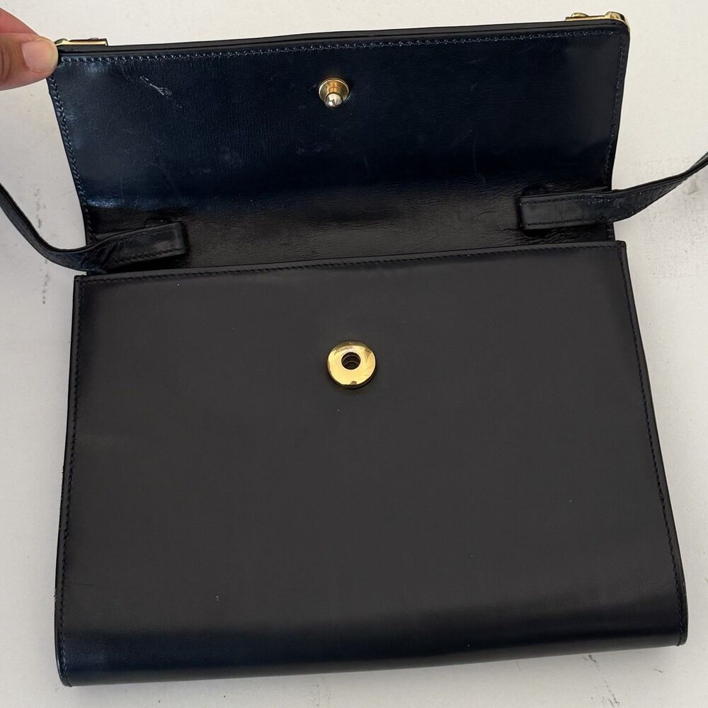 Gucci Vintage Crossbody Clutch Bag Solid Black Leather Minimalist Old Money Logo - Picture 7 of 11